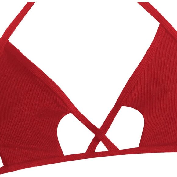 🆕Women's Red Cut Out Tie Knot Halter Swimwear Triangle Bikini Top - Picture 4 of 6